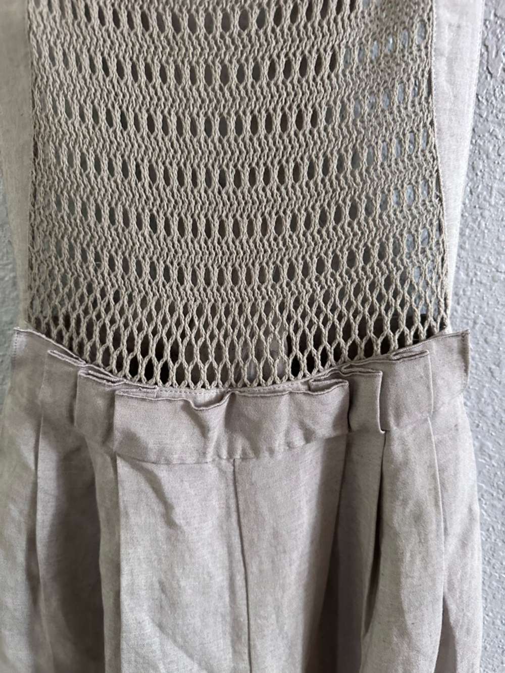 Nanette Lepore Linen Wide Leg Jumpsuit Crochet Bib Suspender Pants Neutral Boho - Picture 4 of 12